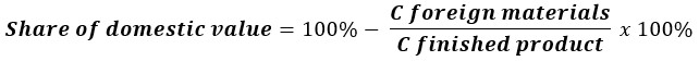 Current formula for calculation of the share of domestic value in a product