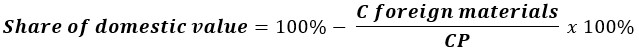 Updated formula for calculation of the share of domestic value in a product