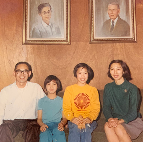 Joan pictured as a child with her sister Lea and their parents. 